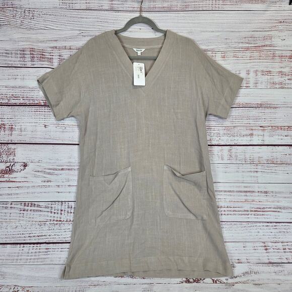 Evereve Vienna Dress S Linen Blend Fawn Taupe Minimal Neutral Basic Timeless NWT - Picture 3 of 16